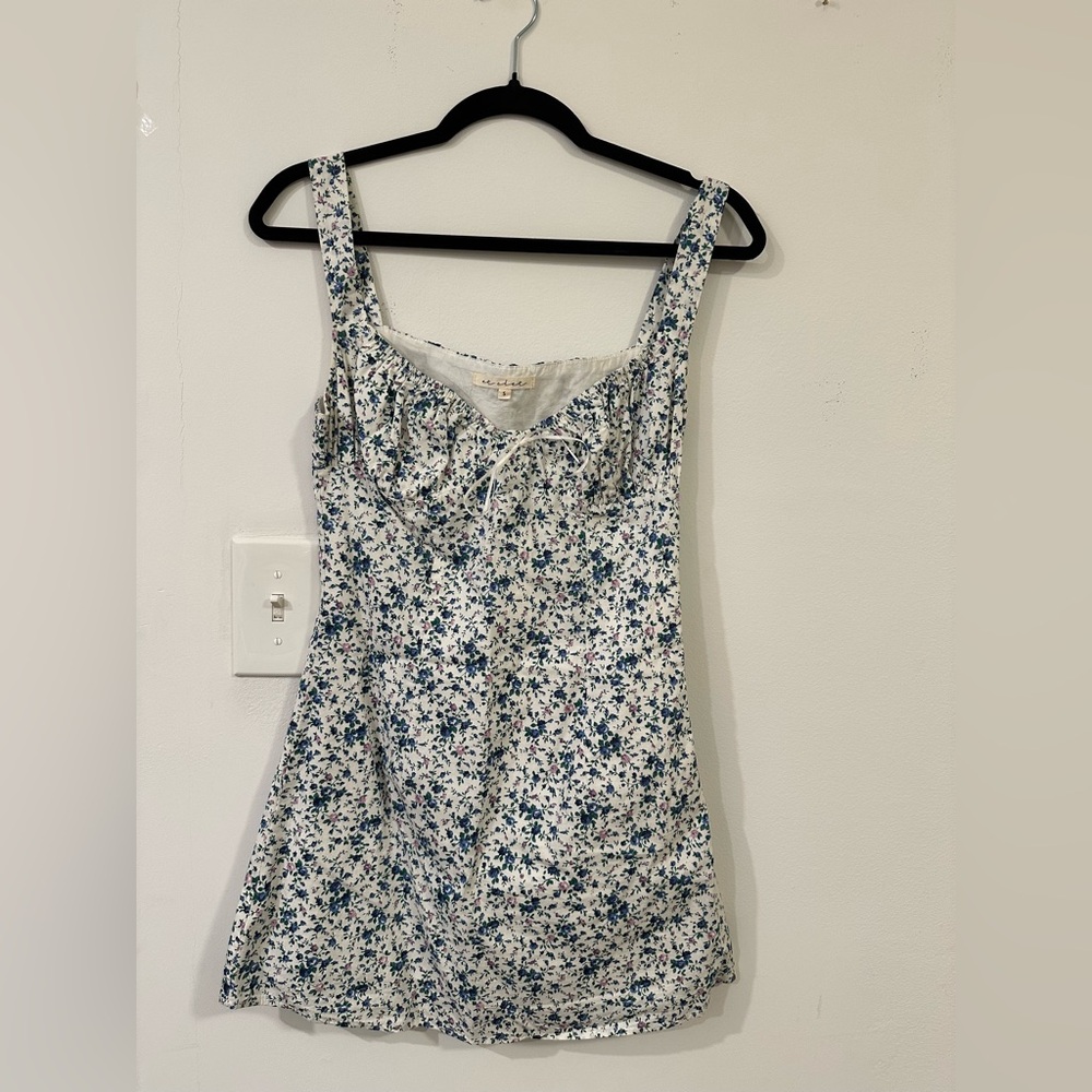 Blue and White Fitted Bustier Mini Dress